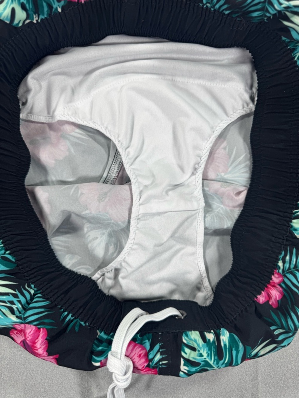 Black Tropical Floral Swim Shorts with Pink Hibiscus - Picture 7 of 9